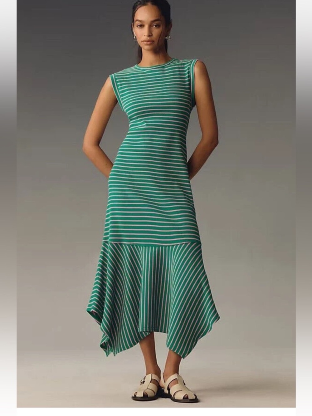 Cupshe Green & Pink Striped High-Low Midi Dress